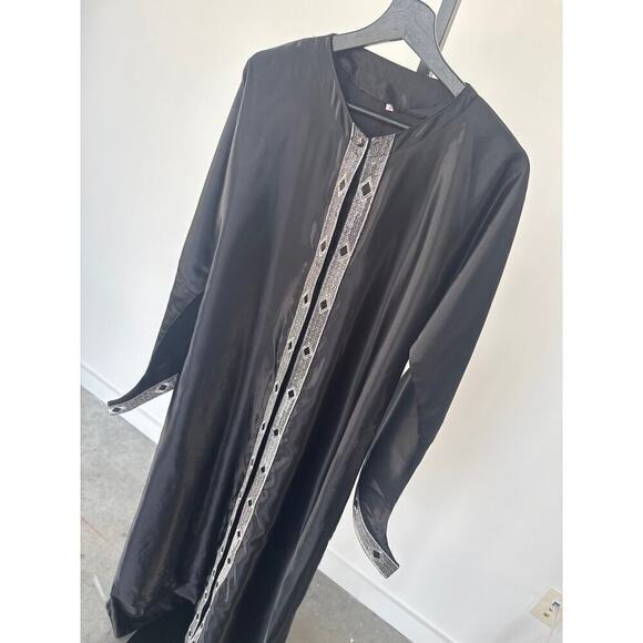 Women’s Black Kaftan Button Down Dress With Silver Embroidery Size 3 - Picture 3 of 12